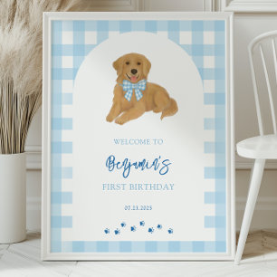 Golden Retriever Puppy Birthday Party Welcome  Poster