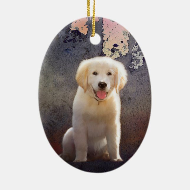 Golden Retriever Puppy Ceramic Tree Decoration (Back)