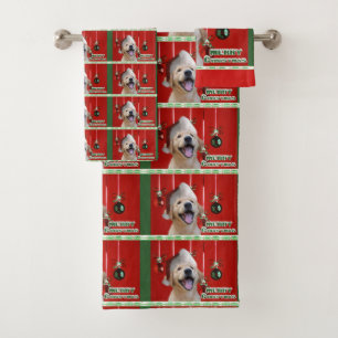 Golden Retriever Puppy Christmas Bath Towel Set