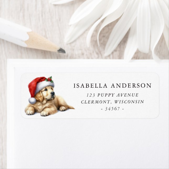 Golden Retriever Puppy Christmas Hat Address Return Address Label (Insitu)