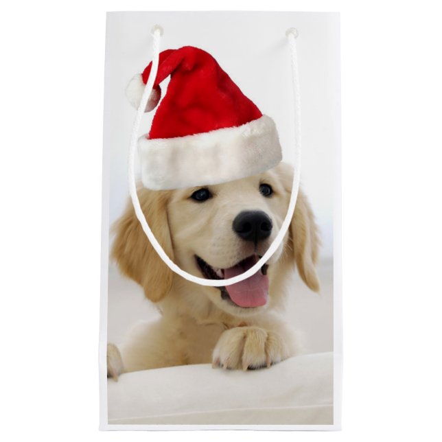 Golden Retriever Puppy Christmas Small Gift Bag (Front)