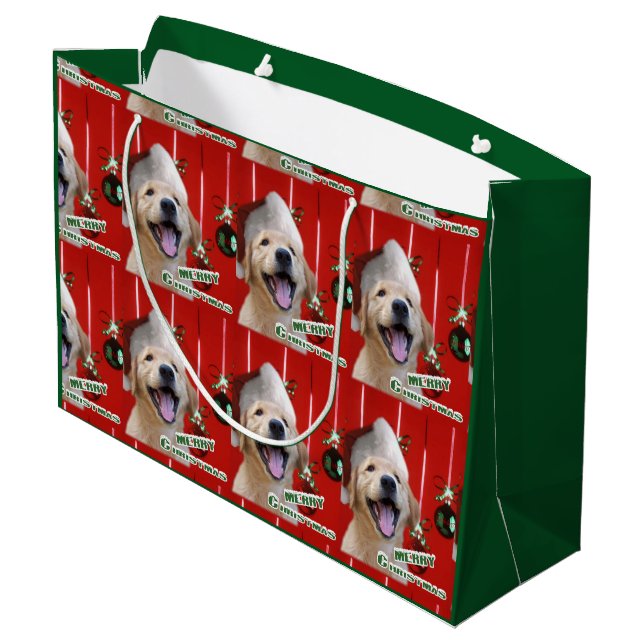 Golden Retriever Puppy Christmas Wrapping Paper Large Gift Bag (Back Angled)