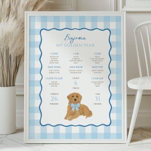 Golden Retriever Puppy Dog 1st Birthday Milestone  Poster