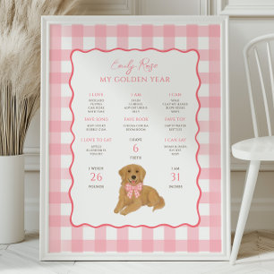 Golden Retriever Puppy Dog 1st Birthday Milestone  Poster