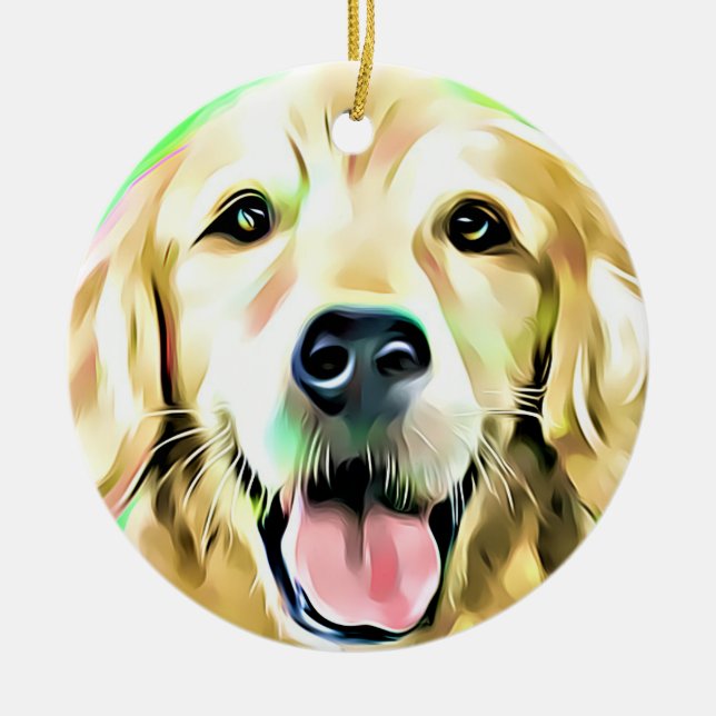 Golden Retriever Puppy Dog Digital art Ceramic Ornament (Front)