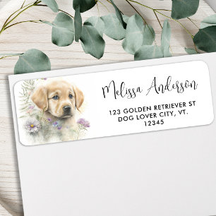 Golden Retriever Puppy Dog Floral Return Address Label