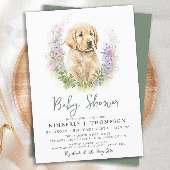 Golden Retriever Puppy Dog Modern Baby Shower Invitation (Creator Uploaded)