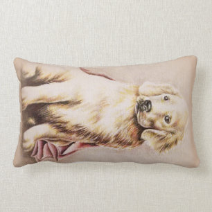 Golden Retriever Puppy dog pet portrait drawing Lumbar Cushion
