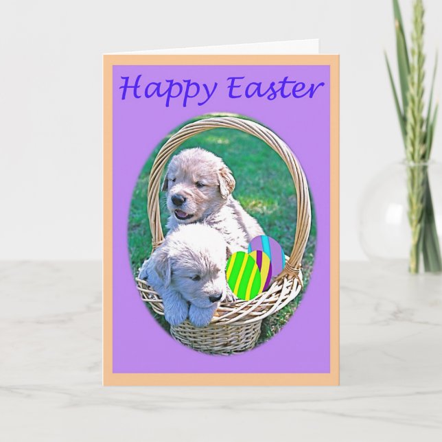 Golden Retriever Puppy Easter Basket Holiday Card (Front)