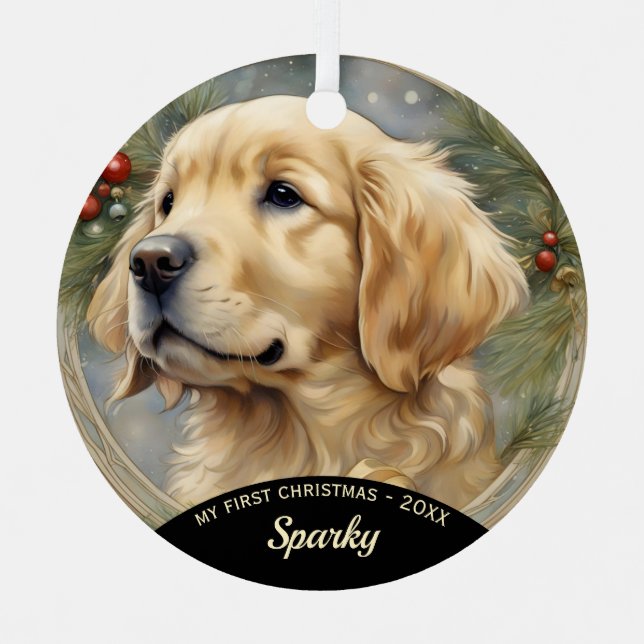 Golden Retriever Puppy First Christmas Ornament (Front)