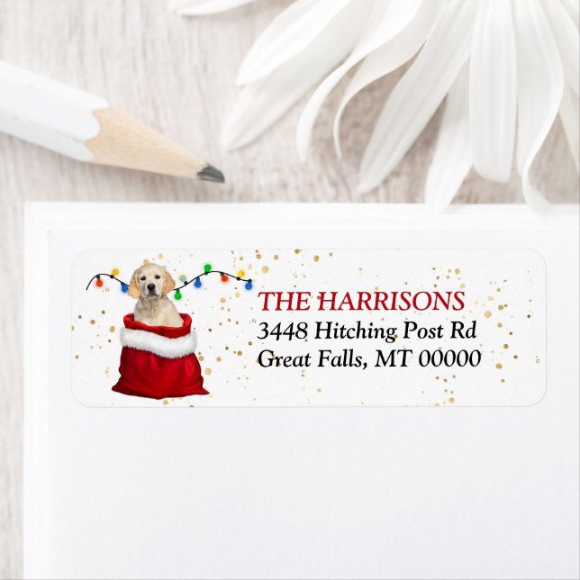 Golden Retriever Puppy Gift Bag Return Address Label (Insitu)