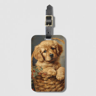 Golden Retriever Puppy in a Basket Luggage Tag