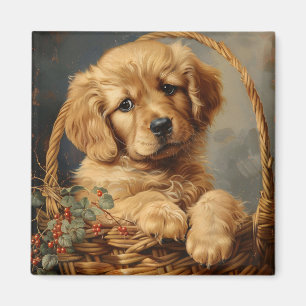 Golden Retriever Puppy in a Basket Magnet