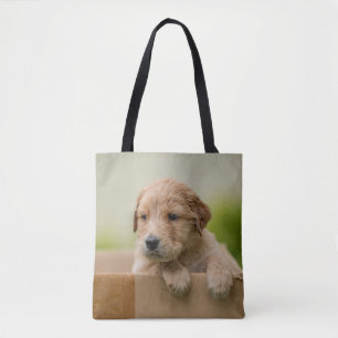 Golden Retriever Puppy in Box Tote Bag