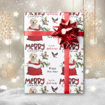 Golden Retriever Puppy in Christmas Gift Bag Wrapping Paper<br><div class="desc">The repeated pattern on this cute Christmas wrapping paper is an image of an adorable Golden Retriever puppy peeking out from a red and white Holiday gift bag. Behind him is a sprig of holly and red berries. A red and black bullfinch bird is about to land. Stylised red and...</div>