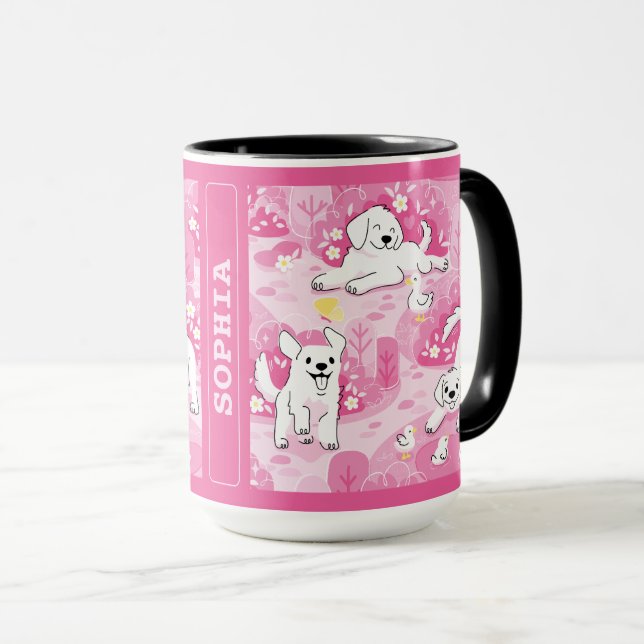 Golden Retriever Puppy in Pink Garden Mug (Front Right)