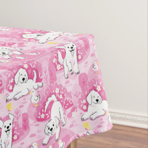 Golden Retriever Puppy in Pink Garden Tablecloth