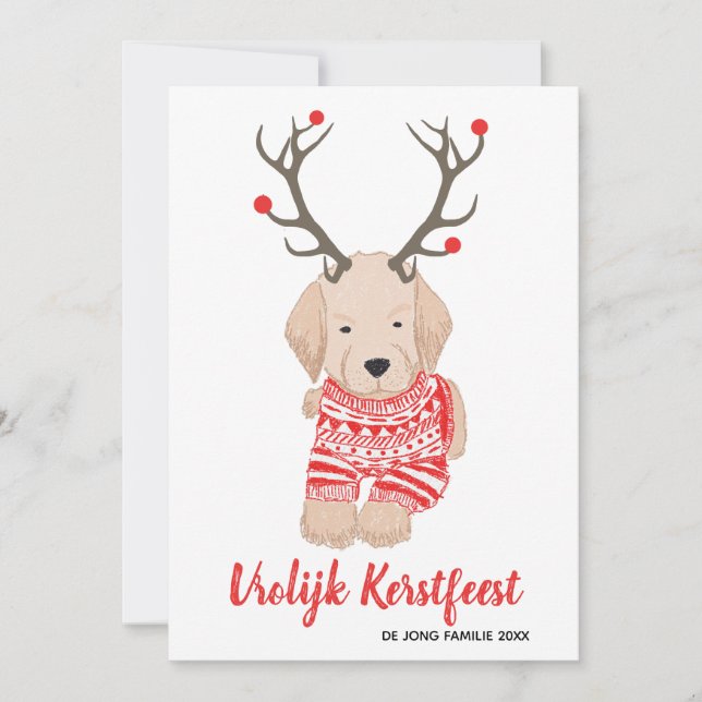 Golden Retriever Puppy Kerst Trui Gewei  Holiday Card (Front)