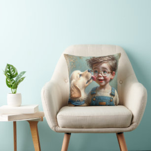 Golden Retriever Puppy Licking Boy Cushion