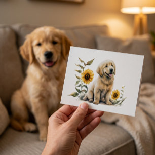 Golden Retriever Puppy Lover Sunflower Thank You Card