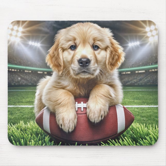 Golden Retriever Puppy On A Football  Mouse Pad (Front)