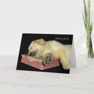 Golden retriever puppy on book card