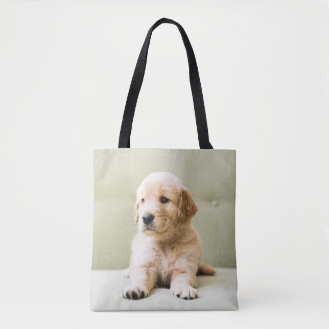 Golden Retriever Puppy on Couch Tote Bag (Front)