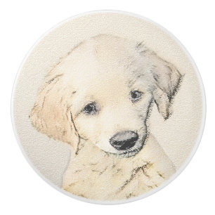 Golden Retriever Puppy Painting - Original Dog Art Ceramic Knob