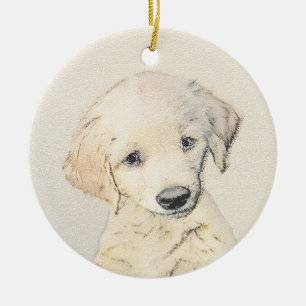 Golden Retriever Puppy Painting - Original Dog Art Ceramic Ornament