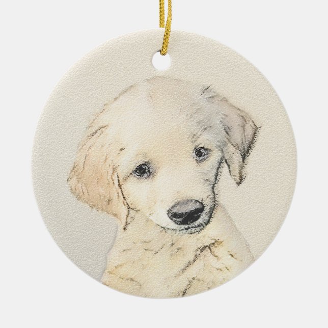 Golden Retriever Puppy Painting - Original Dog Art Ceramic Ornament (Front)