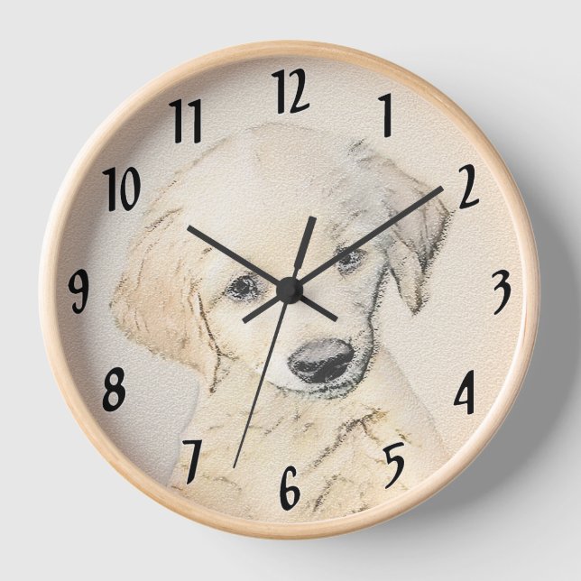 Golden Retriever Puppy Painting - Original Dog Art Clock (Front)