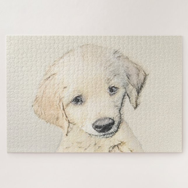 Golden Retriever Puppy Painting - Original Dog Art Jigsaw Puzzle (Horizontal)