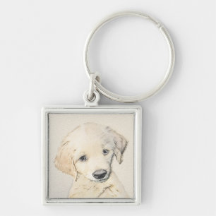 Golden Retriever Puppy Painting - Original Dog Art Key Ring