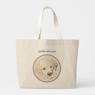 Golden Retriever Puppy Painting Original Dog Art Large Tote Bag