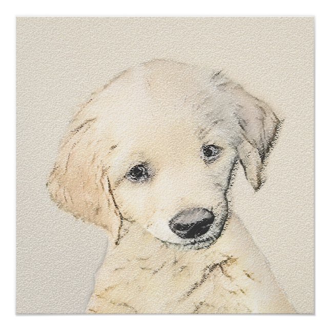 Golden Retriever Puppy Painting - Original Dog Art Poster (Front)