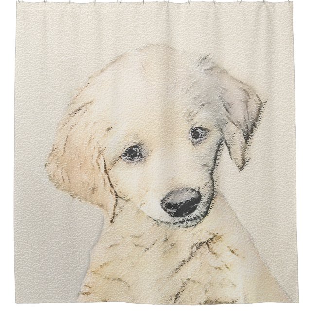 Golden Retriever Puppy Painting - Original Dog Art Shower Curtain (Front)