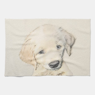 Golden Retriever Puppy Painting - Original Dog Art Tea Towel