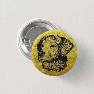 Golden retriever puppy portrait in black and gold 3 cm round badge