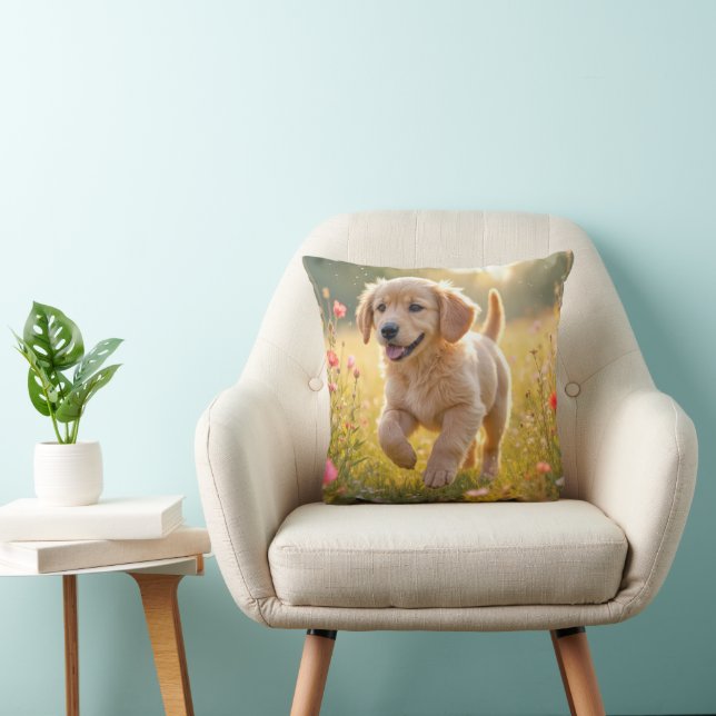 Golden Retriever Puppy Running In a Meadow Cushion (Chair)