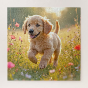 Golden Retriever Puppy Running In a Meadow Jigsaw Puzzle