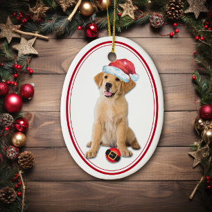 Golden Retriever Puppy Santa Bulb Christmas Ceramic Ornament