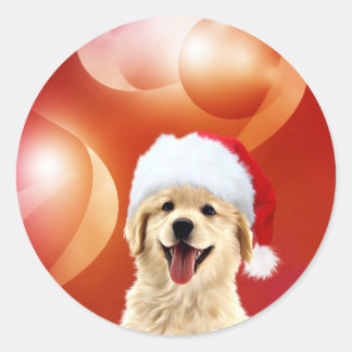 Golden Retriever puppy Santa Classic Round Sticker