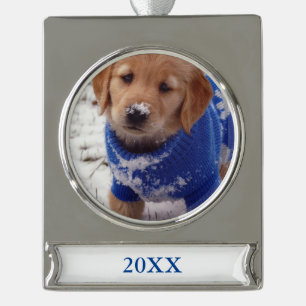 Golden Retriever Puppy Silver Plated Banner Ornament