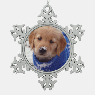 Golden Retriever Puppy Snowflake Pewter Christmas Ornament
