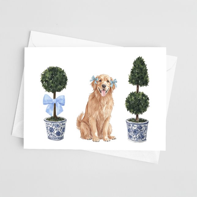 Golden Retriever Puppy Topiary Watercolor Card (Creator Uploaded)