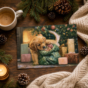 Golden Retriever Puppy Tree Christmas Holiday Card