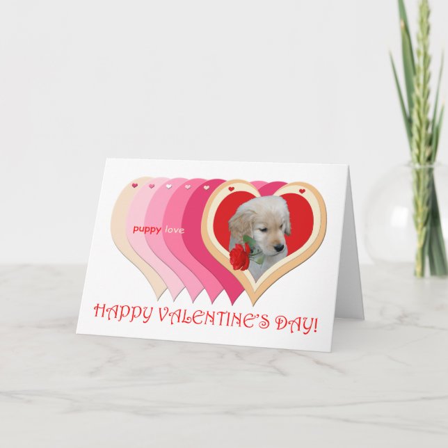 Golden Retriever Puppy Valentine Card (Front)