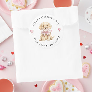 Golden Retriever Puppy Valentine's Day Kids Classic Round Sticker