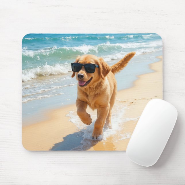 Golden Retriever Puppy Walking On the Beach Mouse Pad (With Mouse)