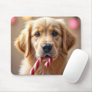 Golden Retriever Puppy With a Candy Cane Mouse Pad